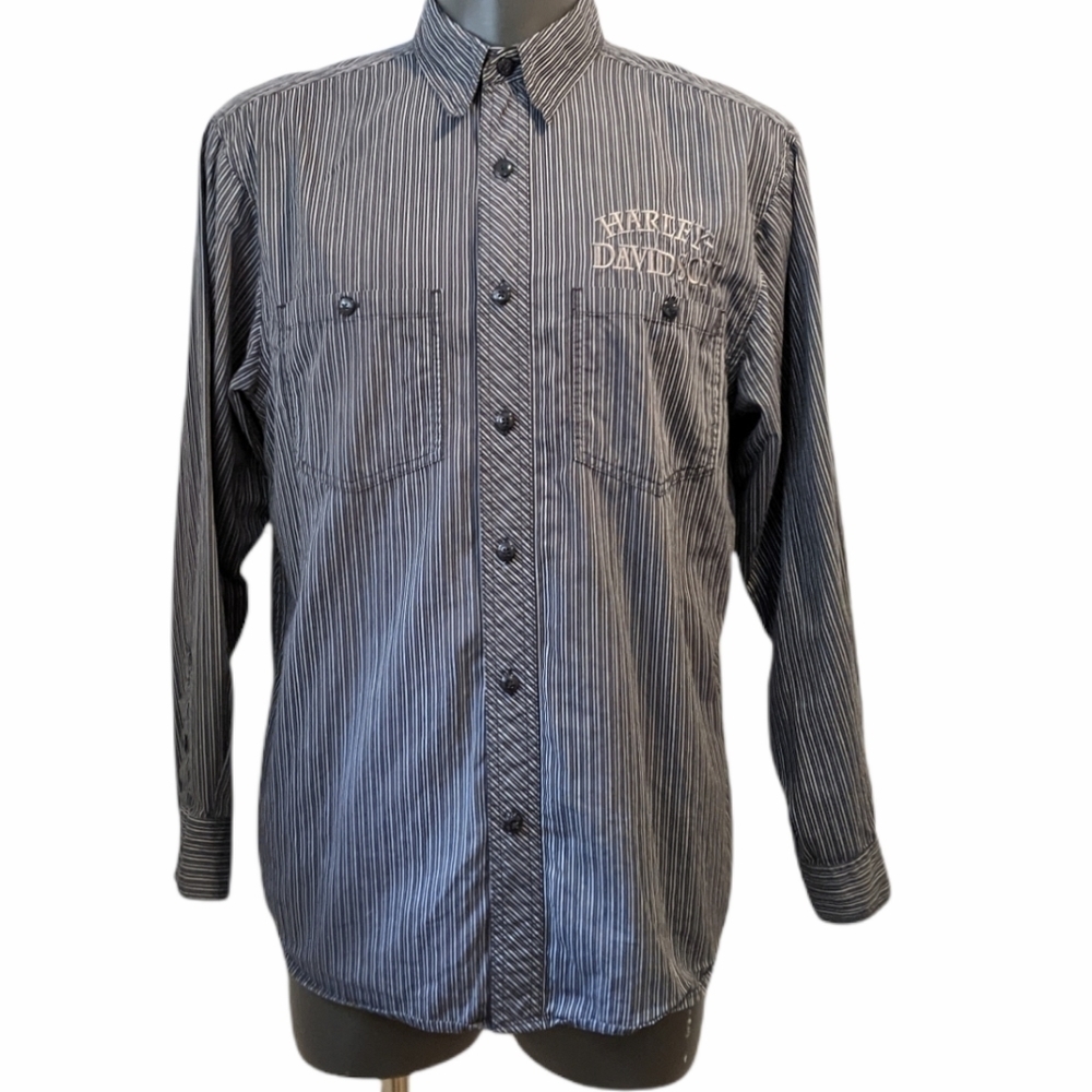 Harley Davidson Striped Button Front Shirt Medium